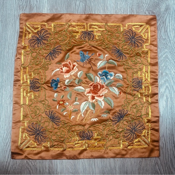 Dun Huang Beijing Other - VTG Dun Huang Beijing 16” Asian Silk Embroidered Pillow Cover Luxury Floral Luxe